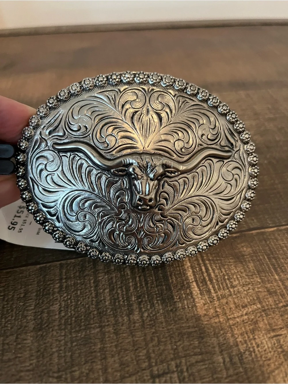 AndWest Men's Silver Longhorn Belt Buckle Western Oval‎ Steer Berry Edge NWT